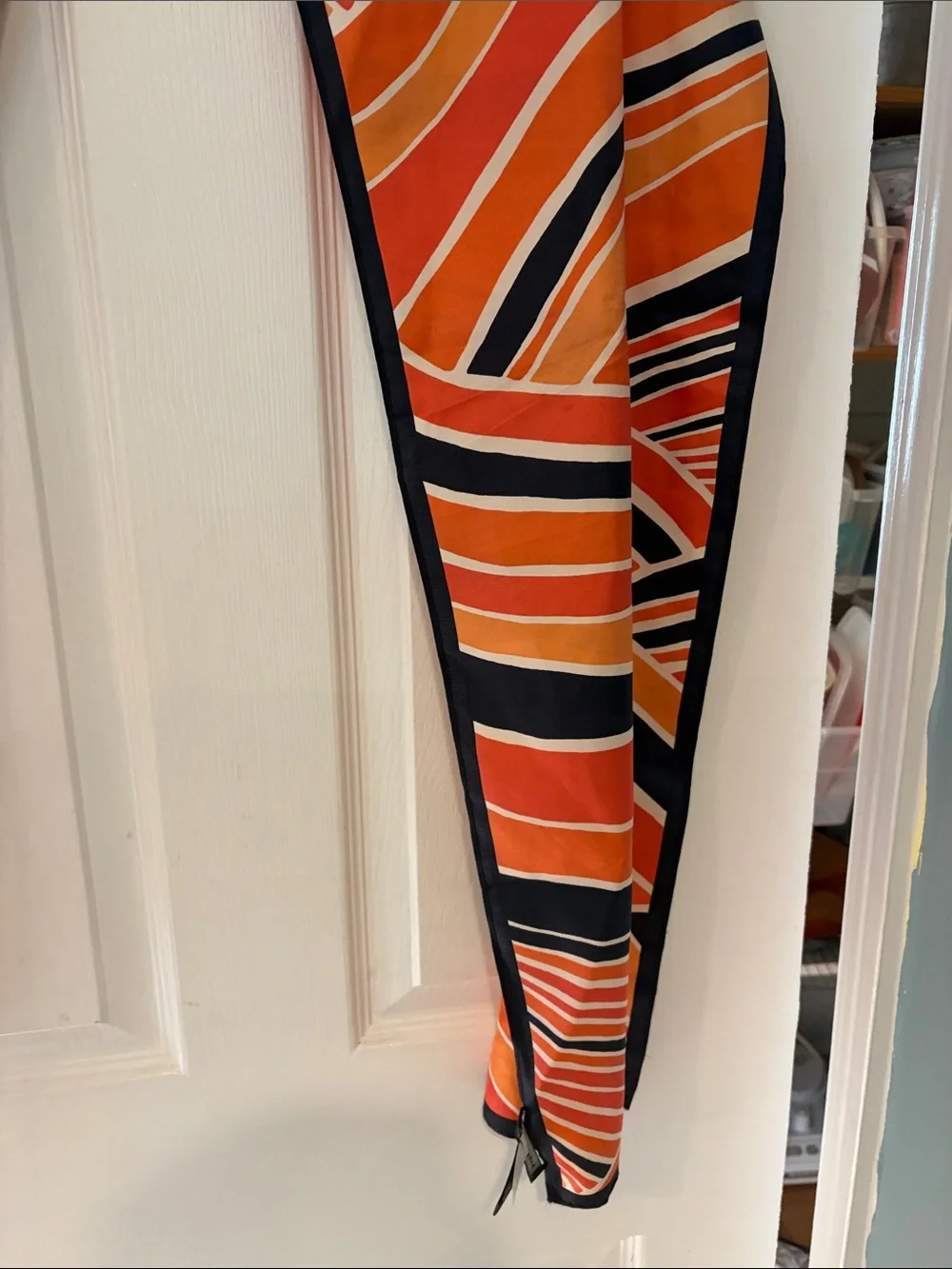 Banana Republic Orange & Black Striped Silk Scarf